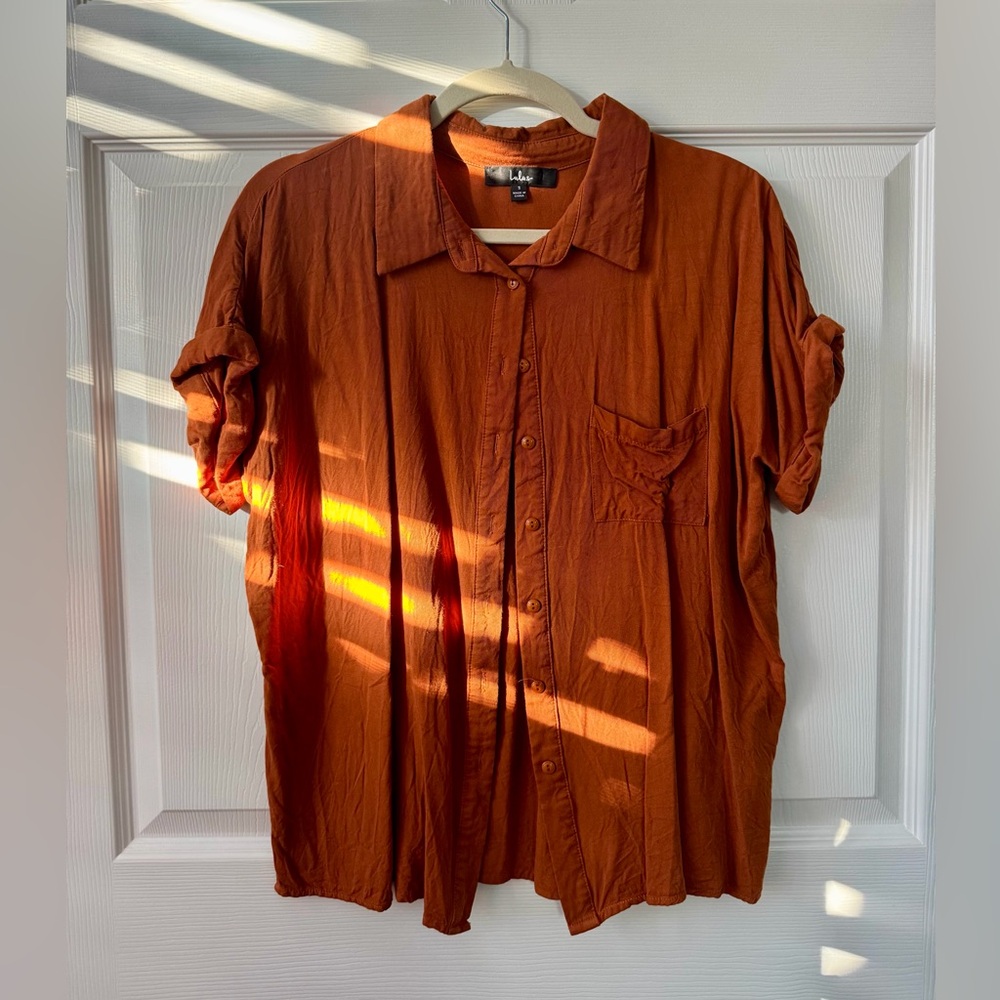 Lulu's Burnt Orange Casual Button Down Shirt